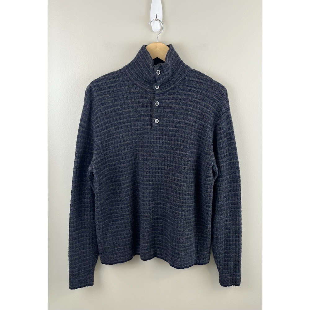 Tricots St Raphael 100% Merino Wool Knit Mock Neck Button Preppy Sz Lg Peru